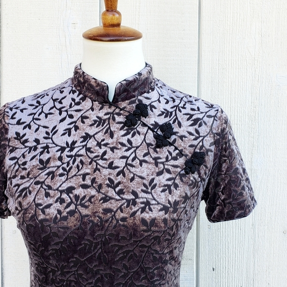 Vintage 90s Michel Klein Paris Designer Velvet Floral Dress Size 4 XS - Picture 4 of 8